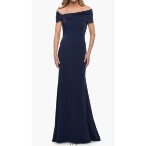 La Femme Navy Off Shoulder Gown 10 Elegant Formal Evening Wedding Guest Dress